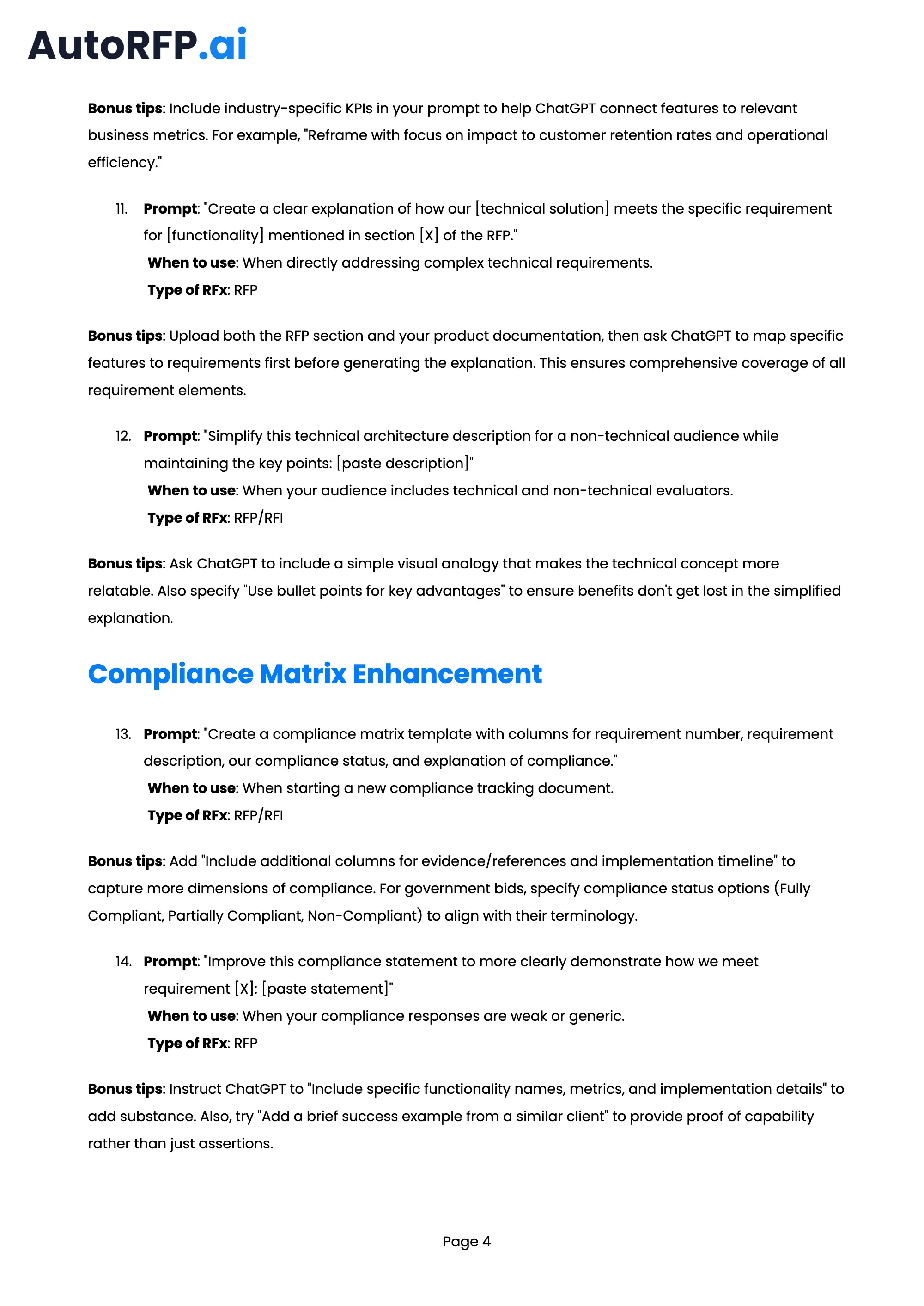 101 ChatGPT Prompts to Improve Your RFP Bid Quality, page 4