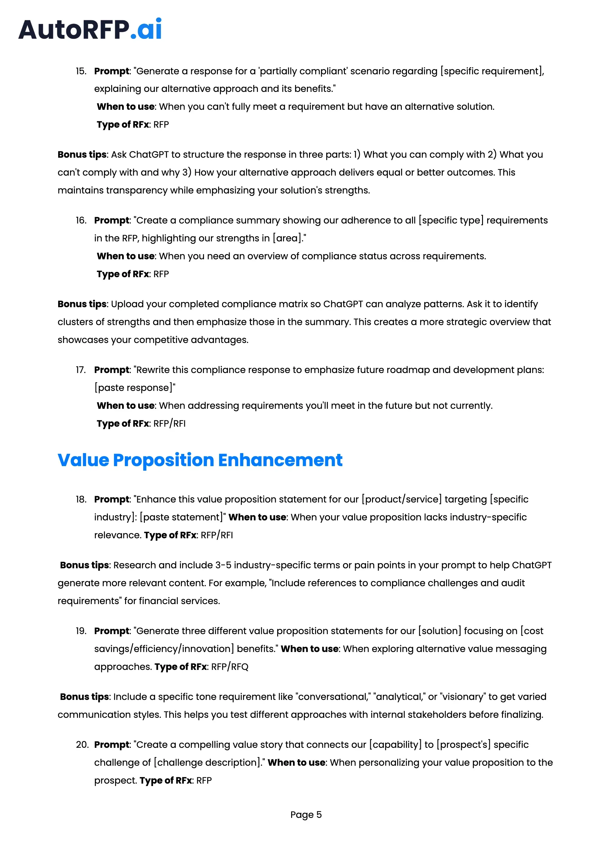 101 ChatGPT Prompts to Improve Your RFP Bid Quality, page 5