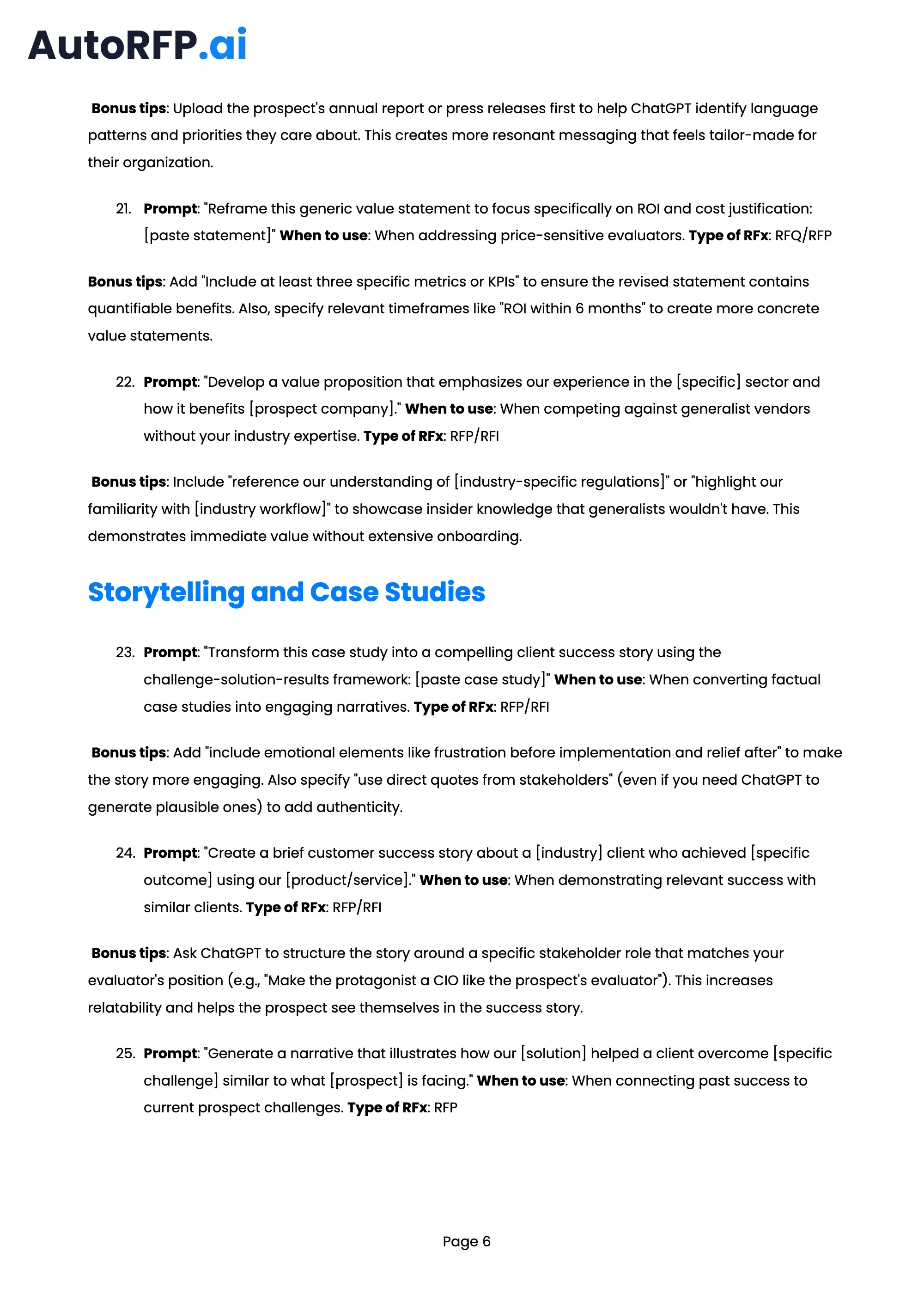 101 ChatGPT Prompts to Improve Your RFP Bid Quality, page 6