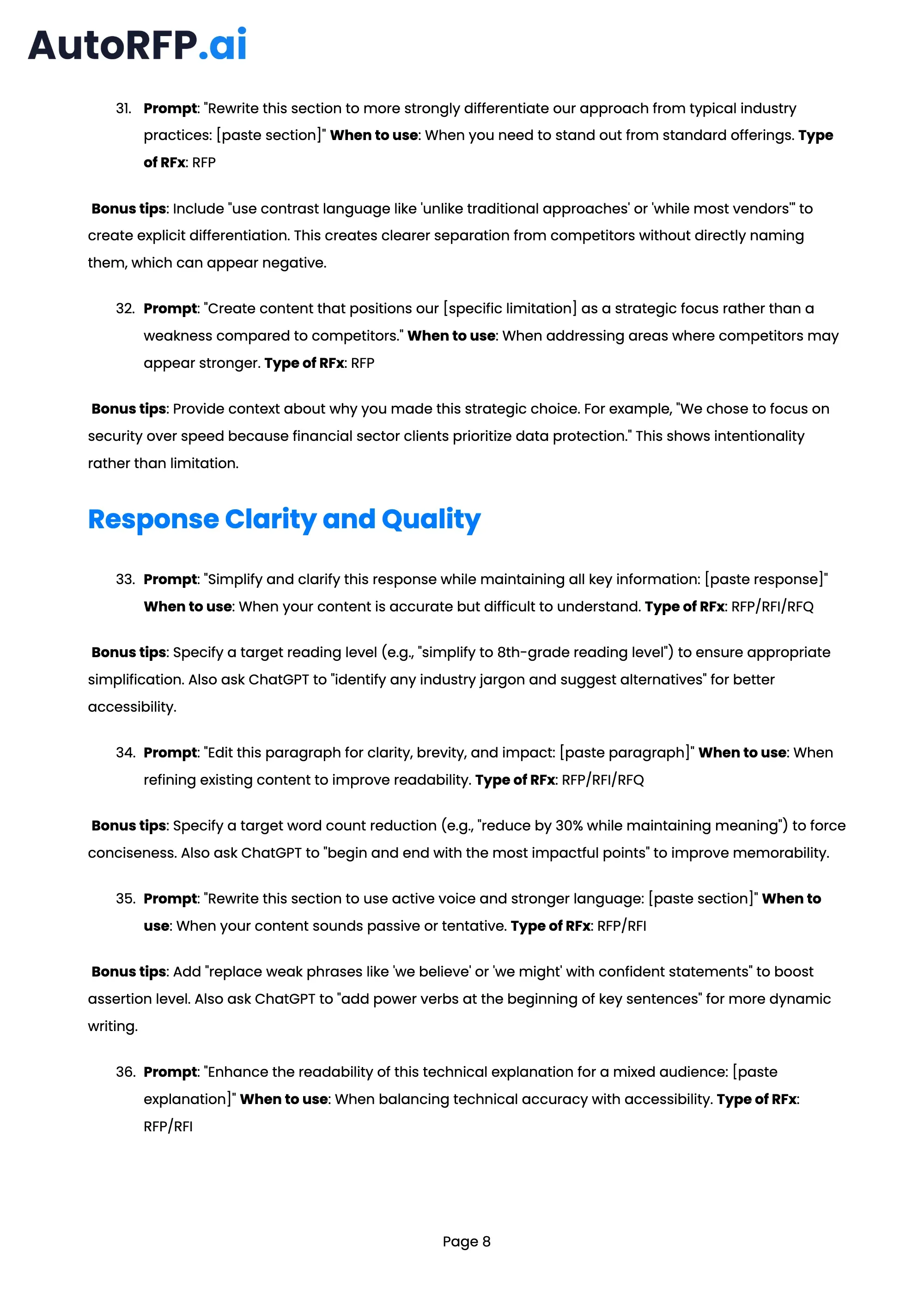 101 ChatGPT Prompts to Improve Your RFP Bid Quality, page 8