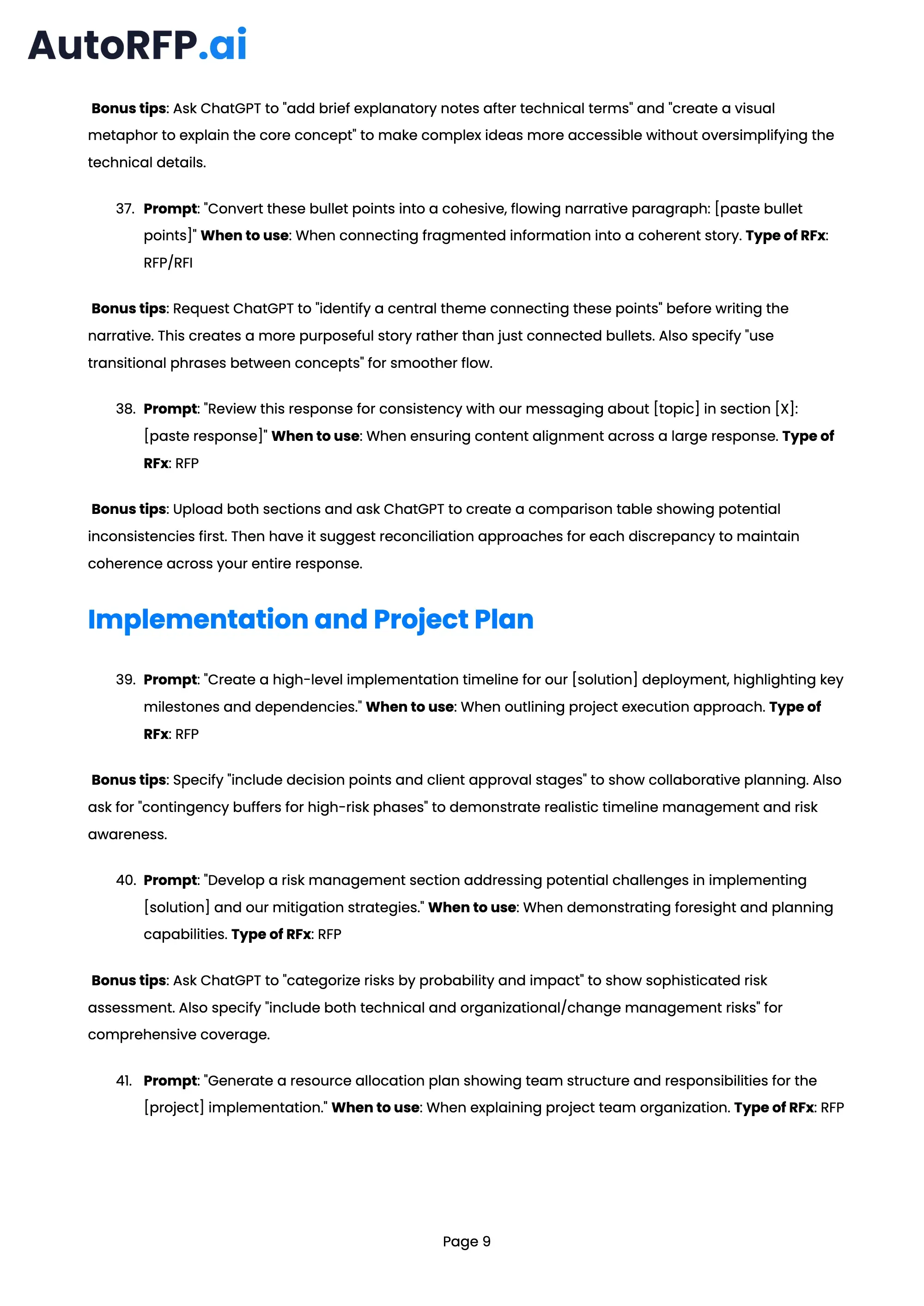 101 ChatGPT Prompts to Improve Your RFP Bid Quality, page 9