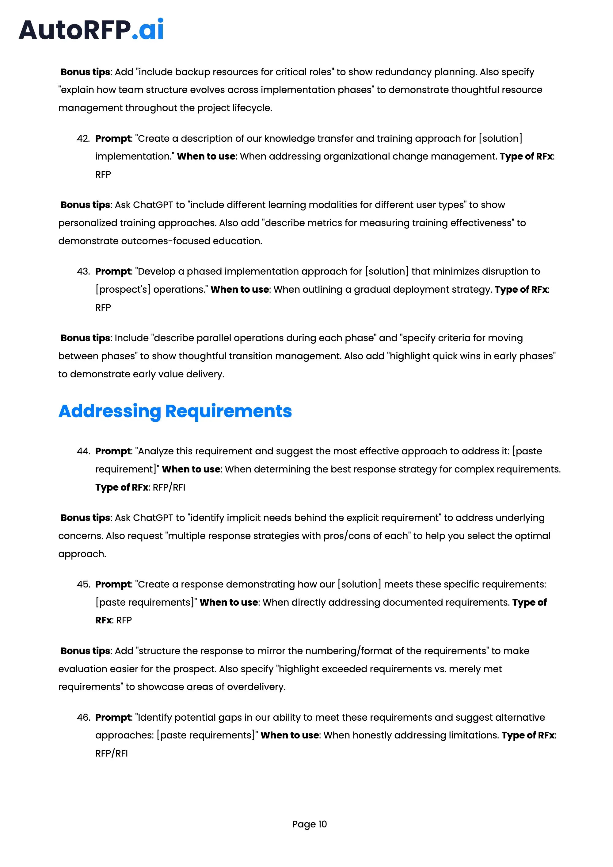 101 ChatGPT Prompts to Improve Your RFP Bid Quality, page 10