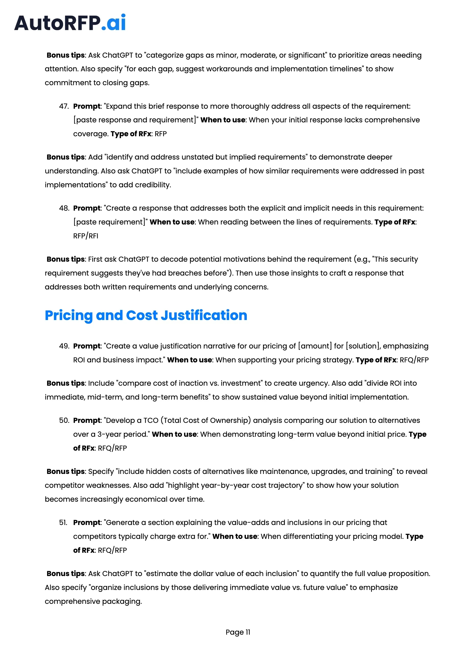 101 ChatGPT Prompts to Improve Your RFP Bid Quality, page 11