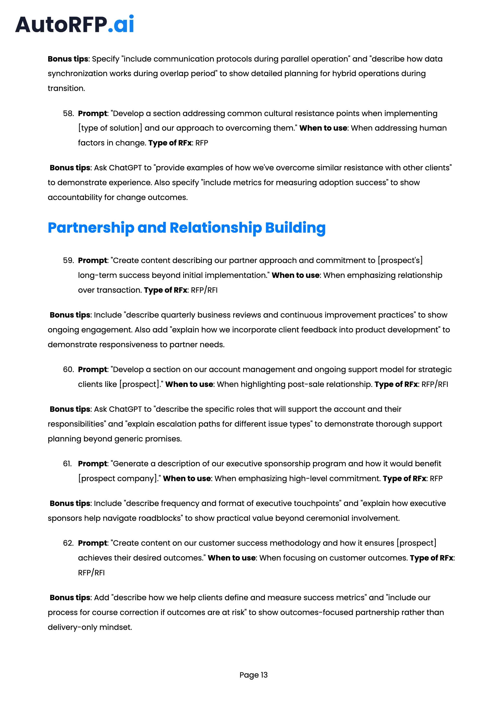 101 ChatGPT Prompts to Improve Your RFP Bid Quality, page 13