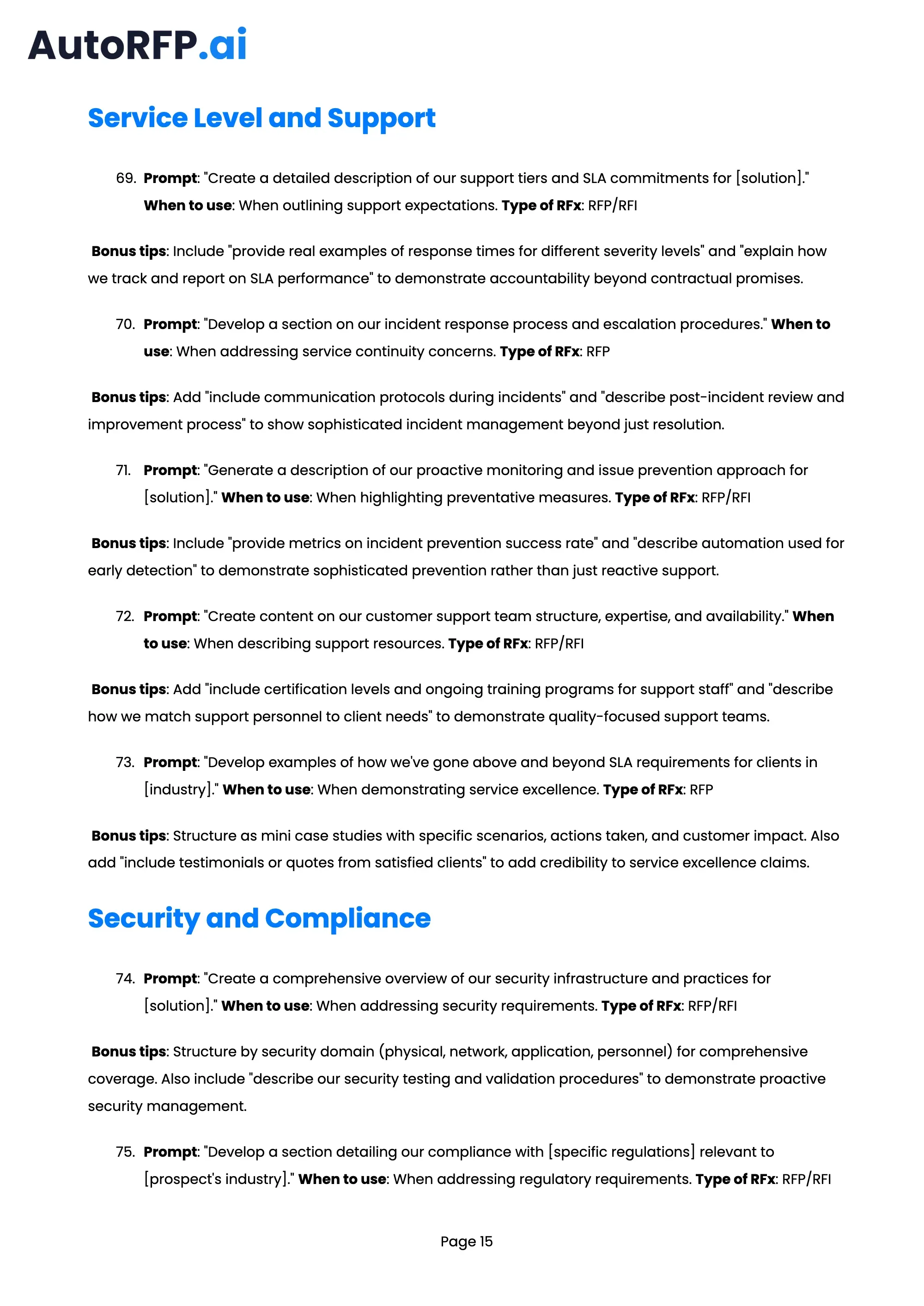 101 ChatGPT Prompts to Improve Your RFP Bid Quality, page 15