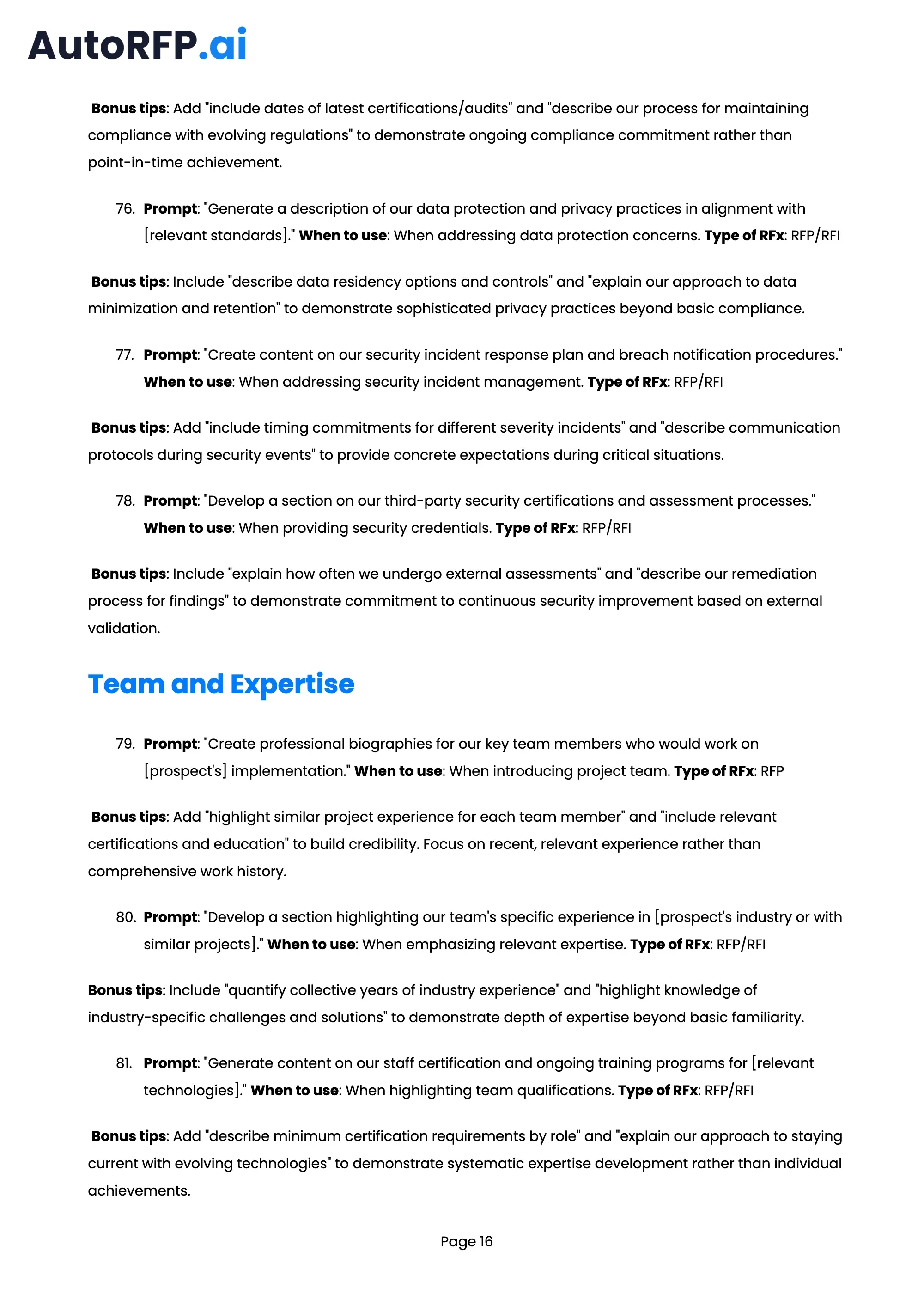 101 ChatGPT Prompts to Improve Your RFP Bid Quality, page 16