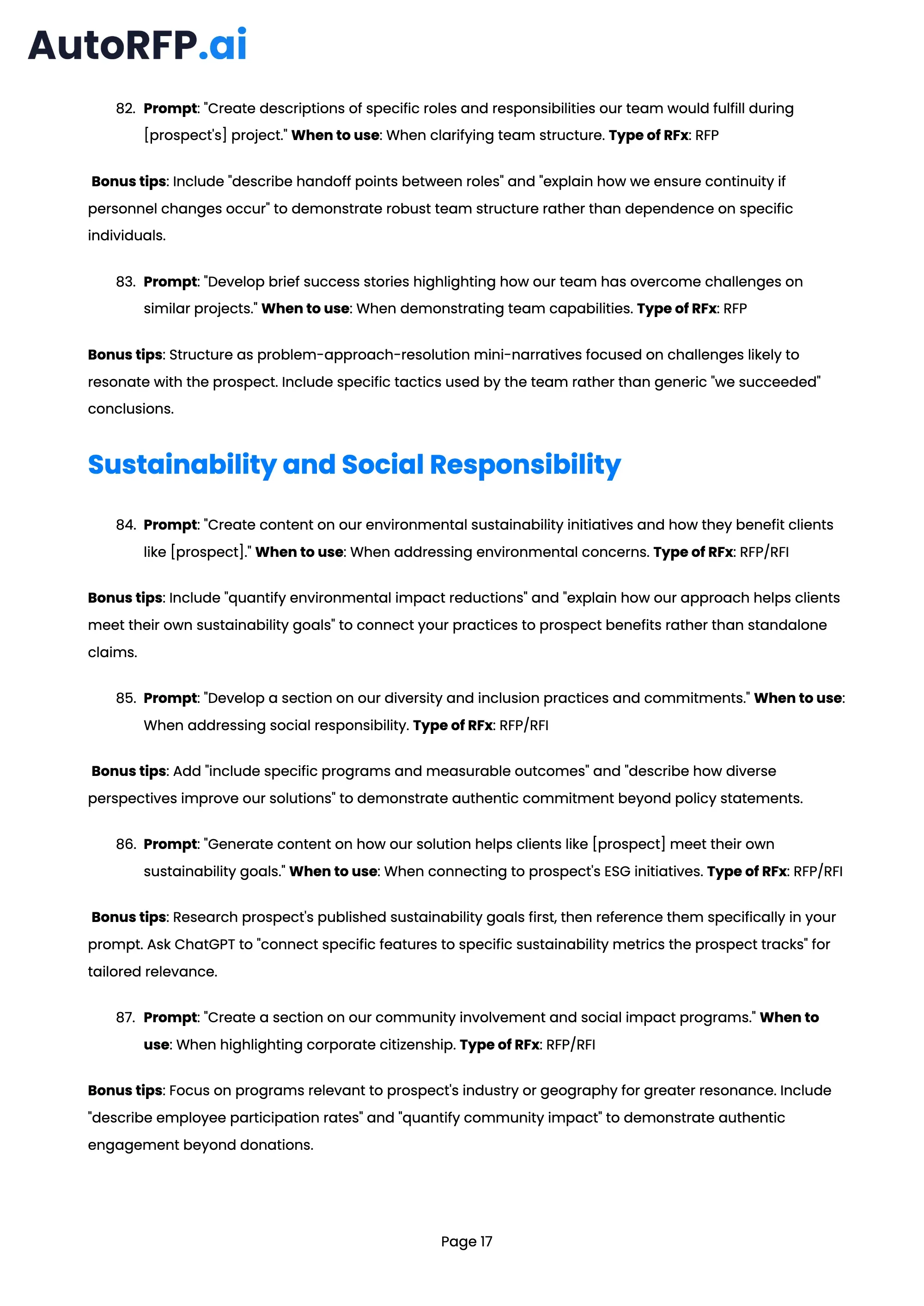 101 ChatGPT Prompts to Improve Your RFP Bid Quality, page 17