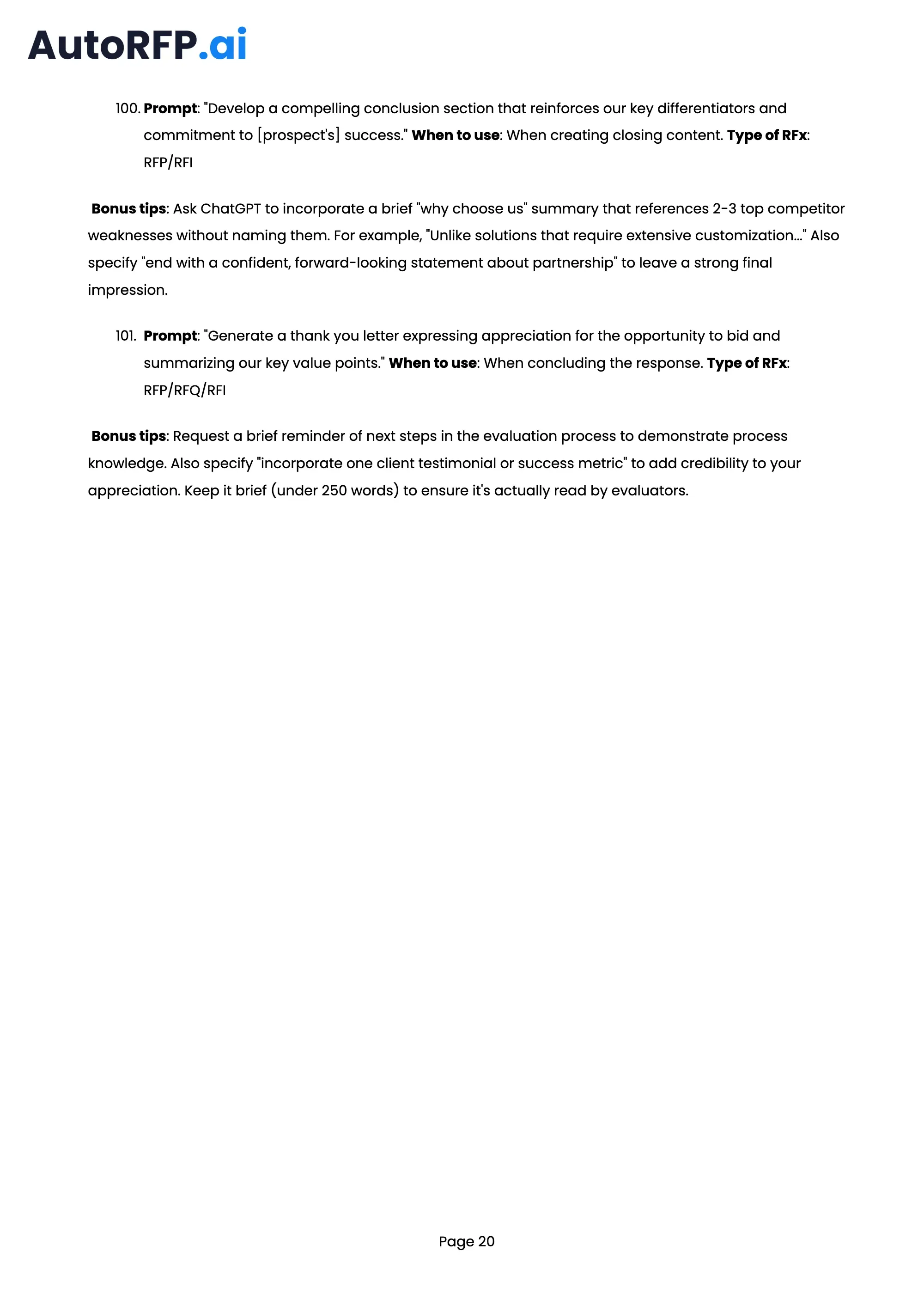 101 ChatGPT Prompts to Improve Your RFP Bid Quality, page 20