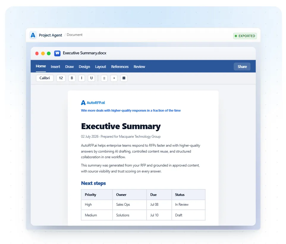 AutoRFP.ai exporting answers into the investor original file format
