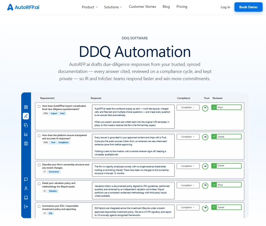 AutoRFP.ai DDQ automation page