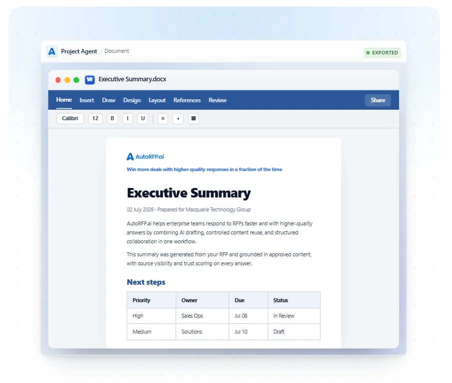 AutoRFP.ai exporting approved answers into original investor document formats