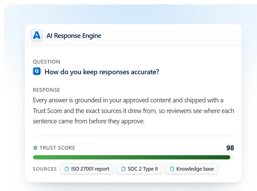 AutoRFP.ai source-grounded answers with Trust Scores and citations
