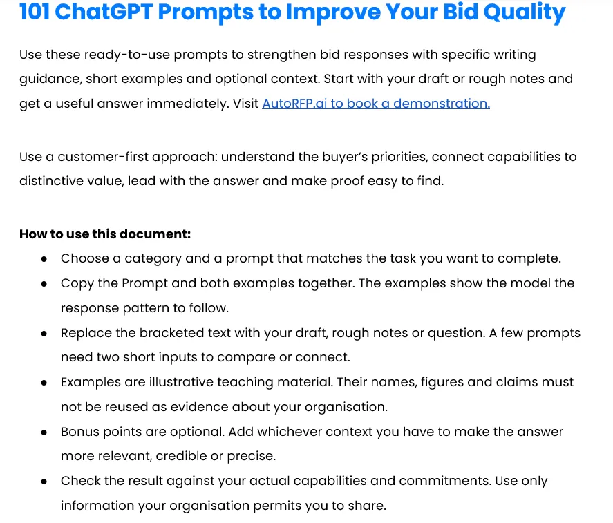 Cover of 101 ChatGPT Prompts to Improve Your Bid Quality