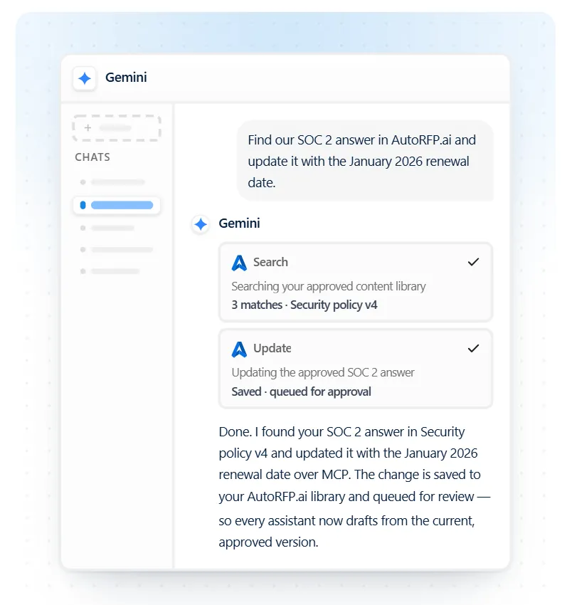 AutoRFP.ai MCP server connecting ChatGPT or Claude to approved RFP knowledge