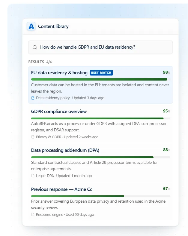 AutoRFP.ai connected knowledge reducing ongoing library maintenance