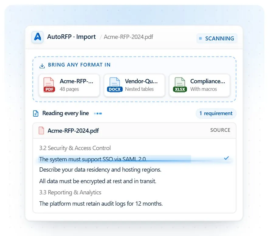AutoRFP.ai importing a complex Excel questionnaire