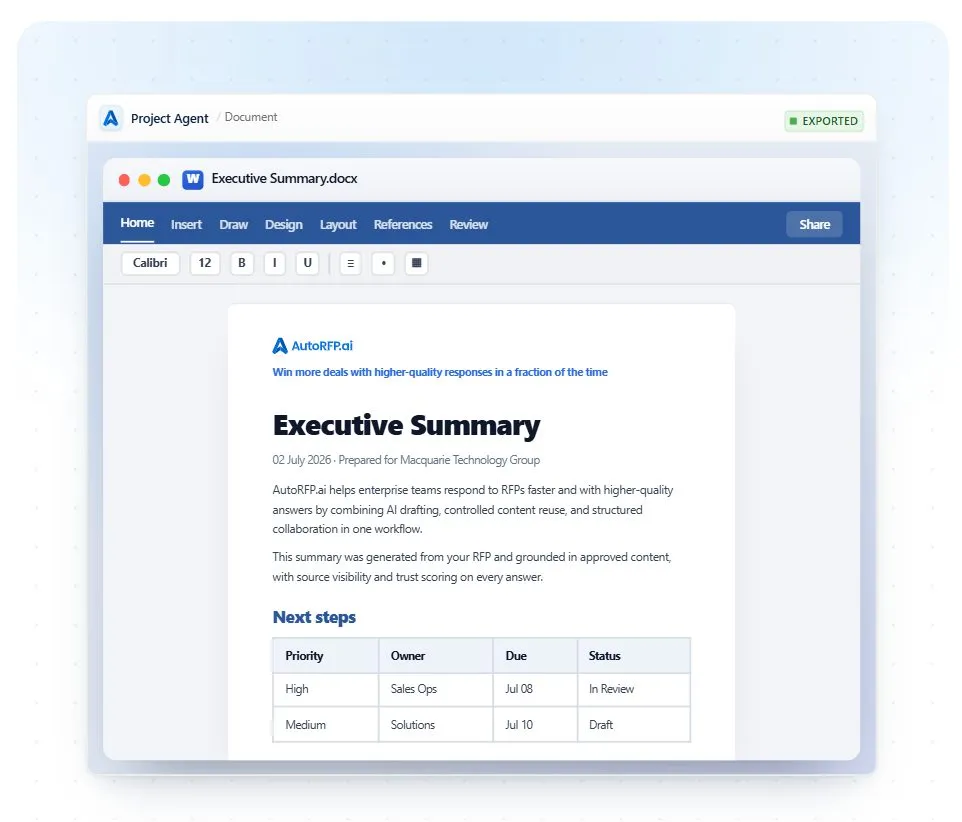Exporting reviewed AutoRFP.ai answers back into the buyer file