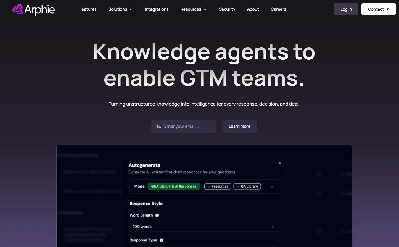 Arphie RFP platform with source-visible AI answers