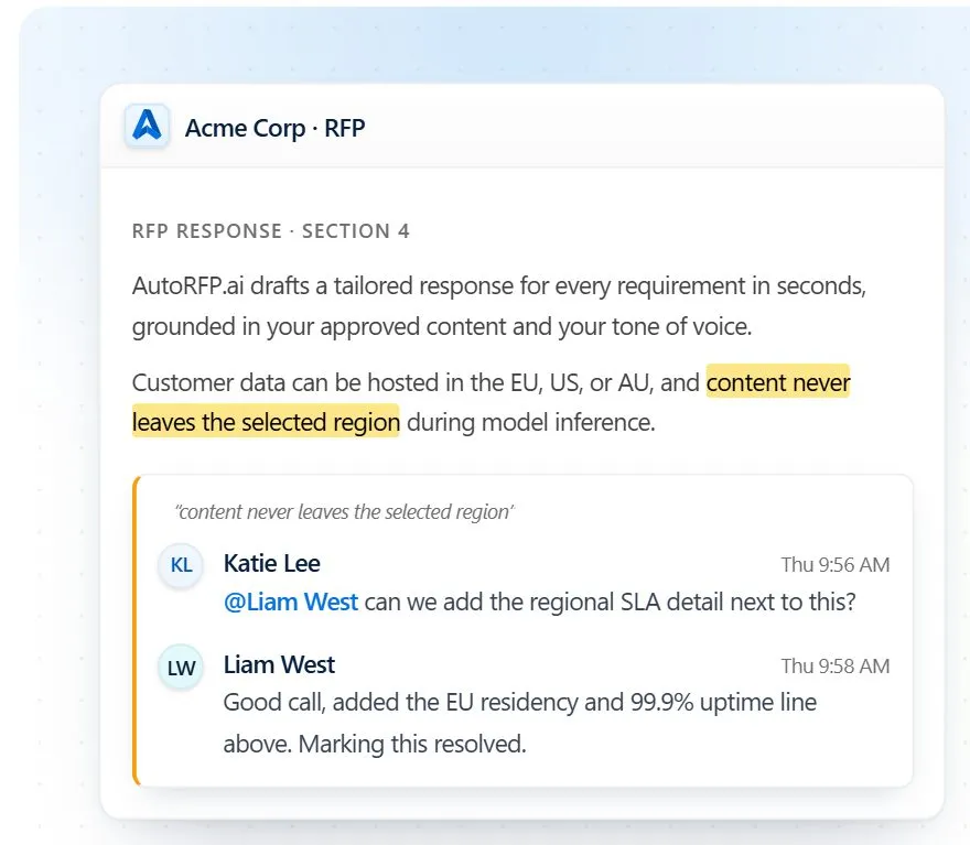 Named approvals, version history, and audit trails in AutoRFP.ai