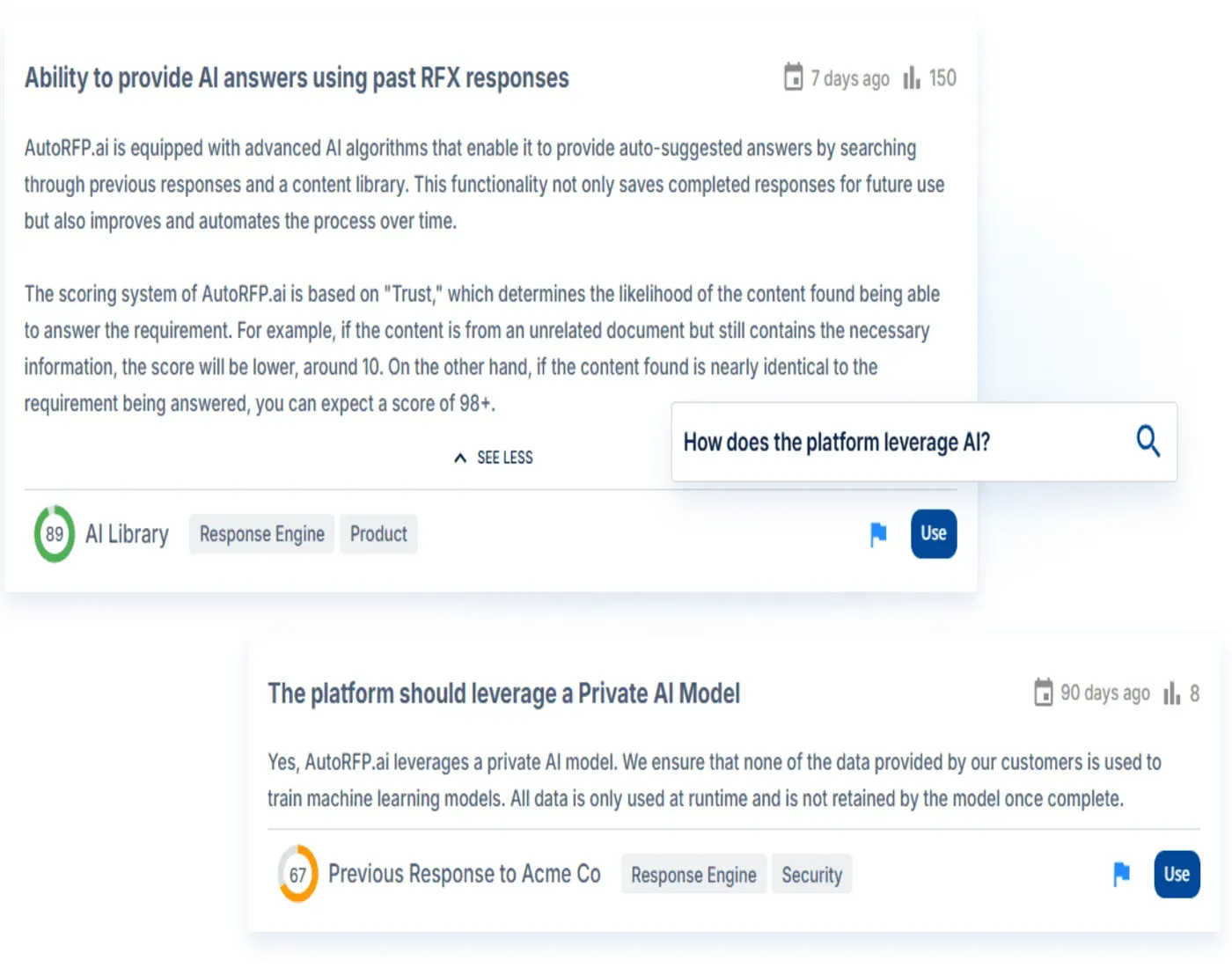 AutoRFP.ai Trust Score answer suggestions from AI Library and previous responses