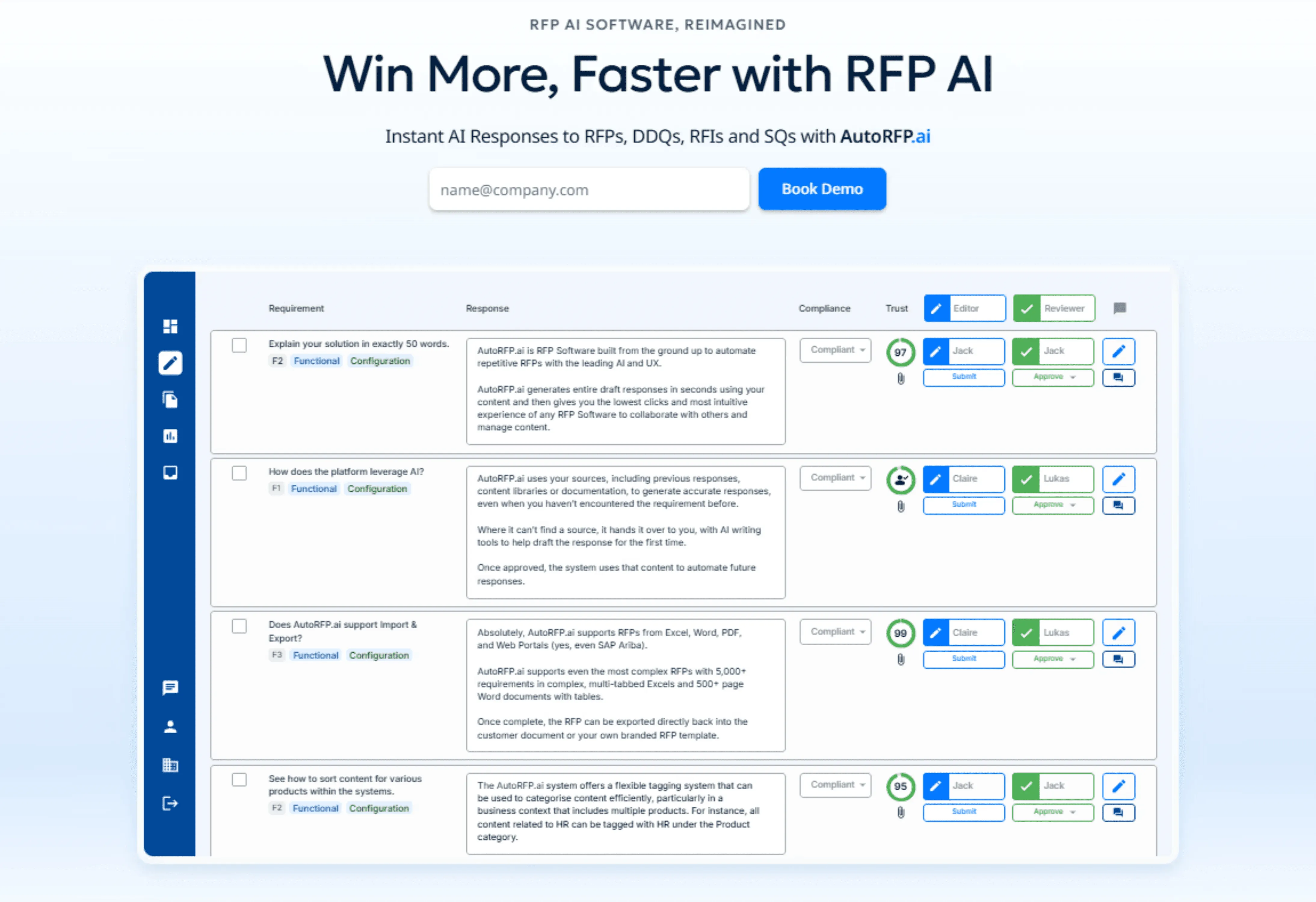 AutoRFP.ai interface automating RFP responses, drafting and refining answers in seconds to help teams win more deals