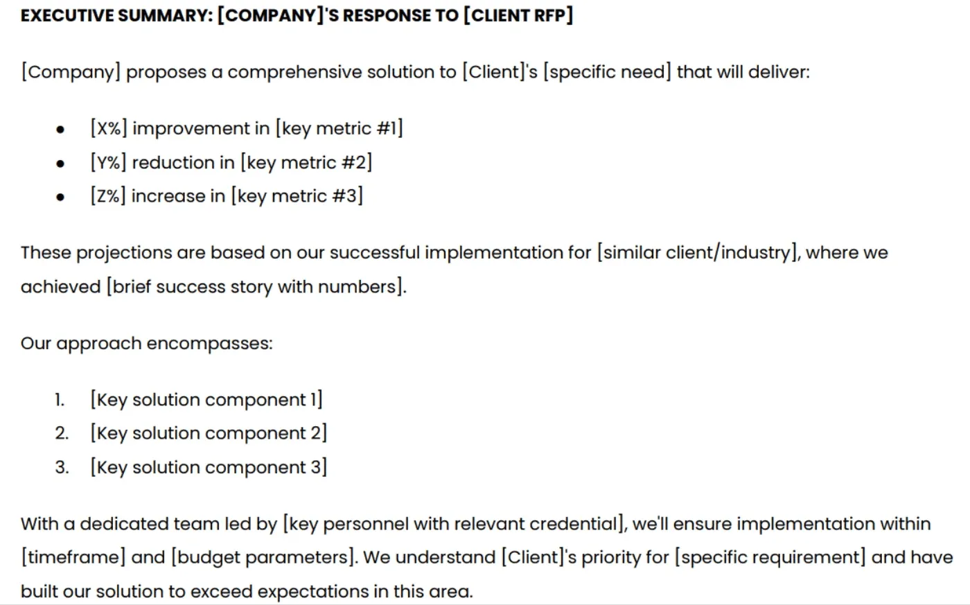 RFP executive summary example: the metrics-driven executive summary