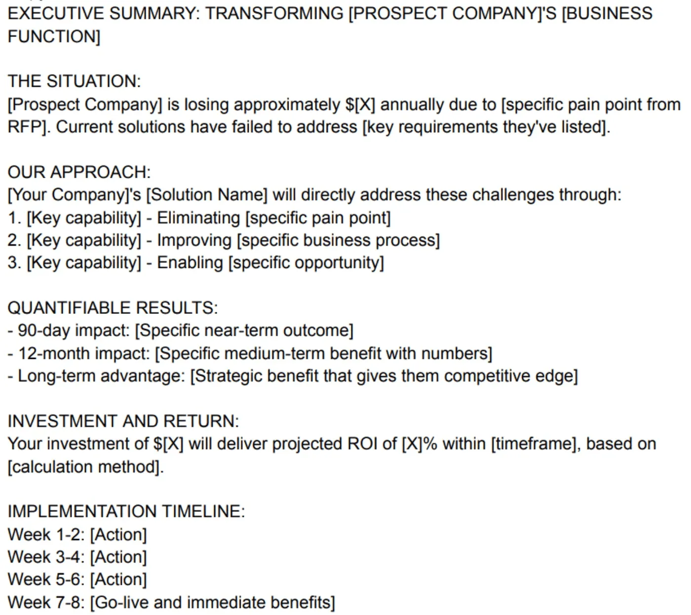 RFP executive summary example: the business case builder