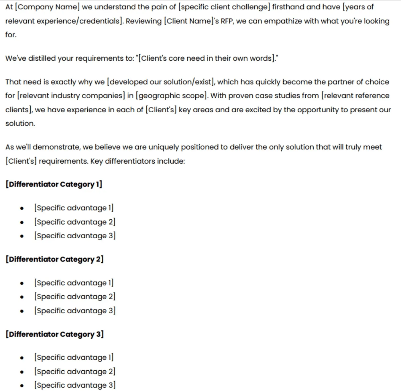 RFP executive summary example: the differentiator executive summary