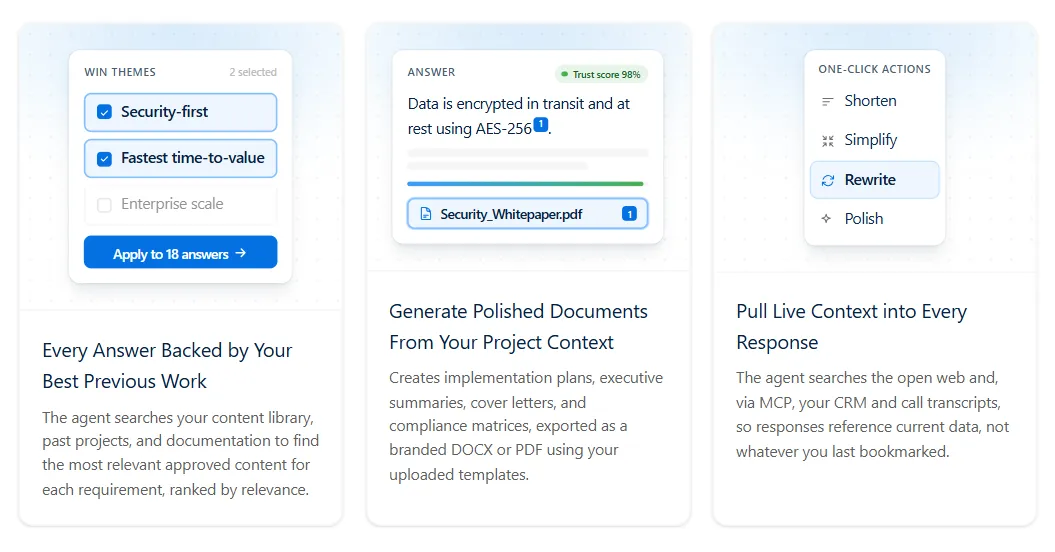 AutoRFP.ai Project Agent mapping compliance context to a project