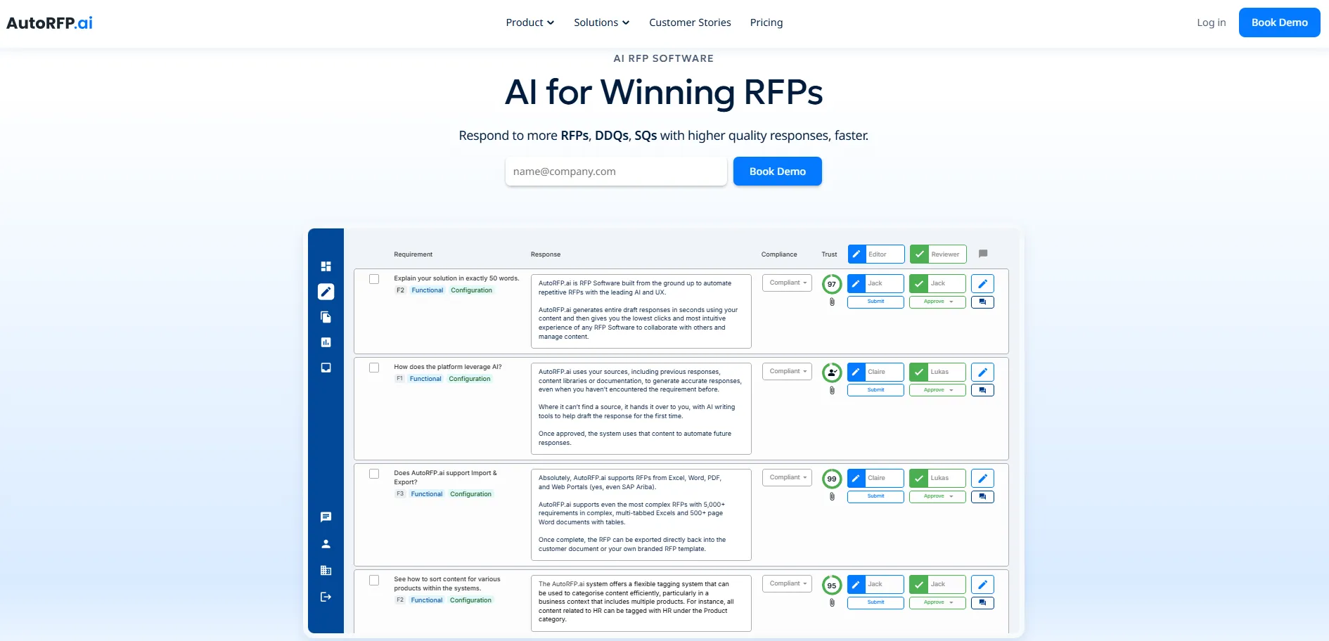 AutoRFP.ai platform for sales engineers handling technical RFPs