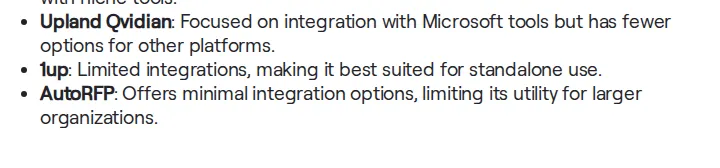 Steerlab comparison page stating AutoRFP offers minimal integration
options