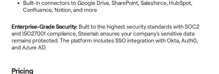 Steerlab roundup claiming SOC 2 and ISO 27001 compliance