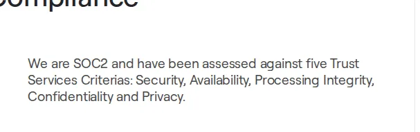 Steerlab security page stating SOC 2 assessment against five Trust Services Criteria without a report
type