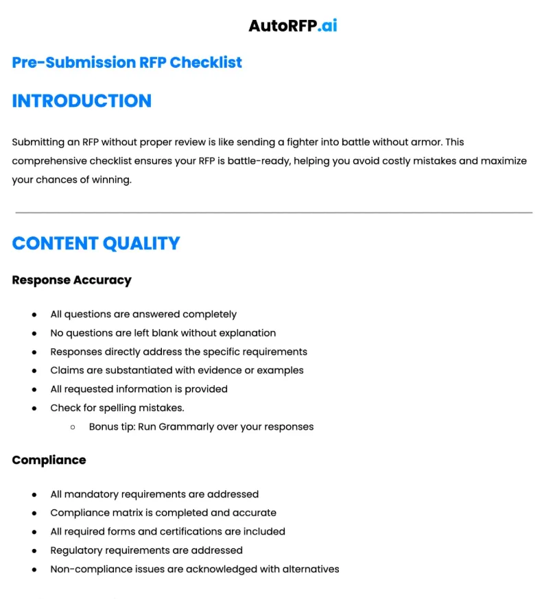 Pre-submission RFP checklist download preview