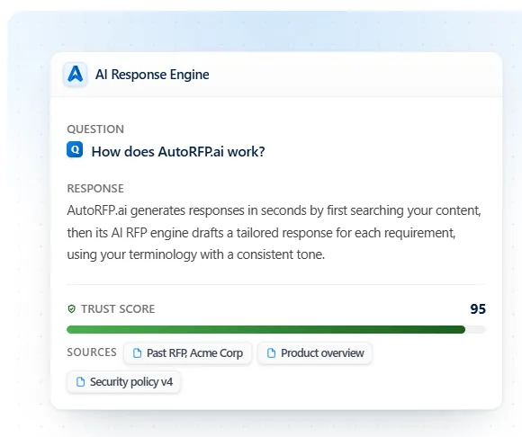 Source-backed AI answer with trust score and cited approved sources