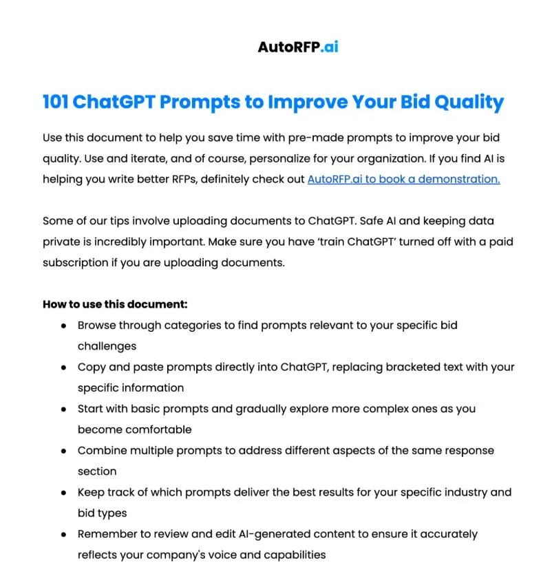 101 ChatGPT prompts to improve RFP bid quality